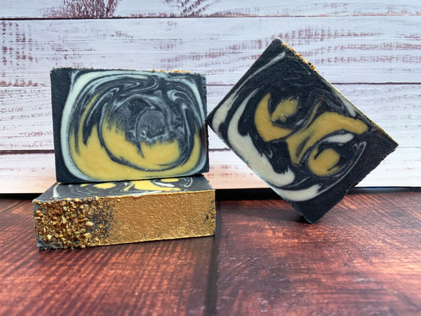 black white and yellow lemon craft beer soap handmade with every villein is lemons craft beer from elder pine brewing and blending co gaithersburg Maryland craft brewery beer soap for him activated charcoal soap 