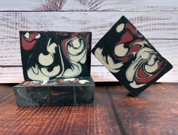 craft beer soap handmade in texas with activated charcoal red black and white craft beer soap for her