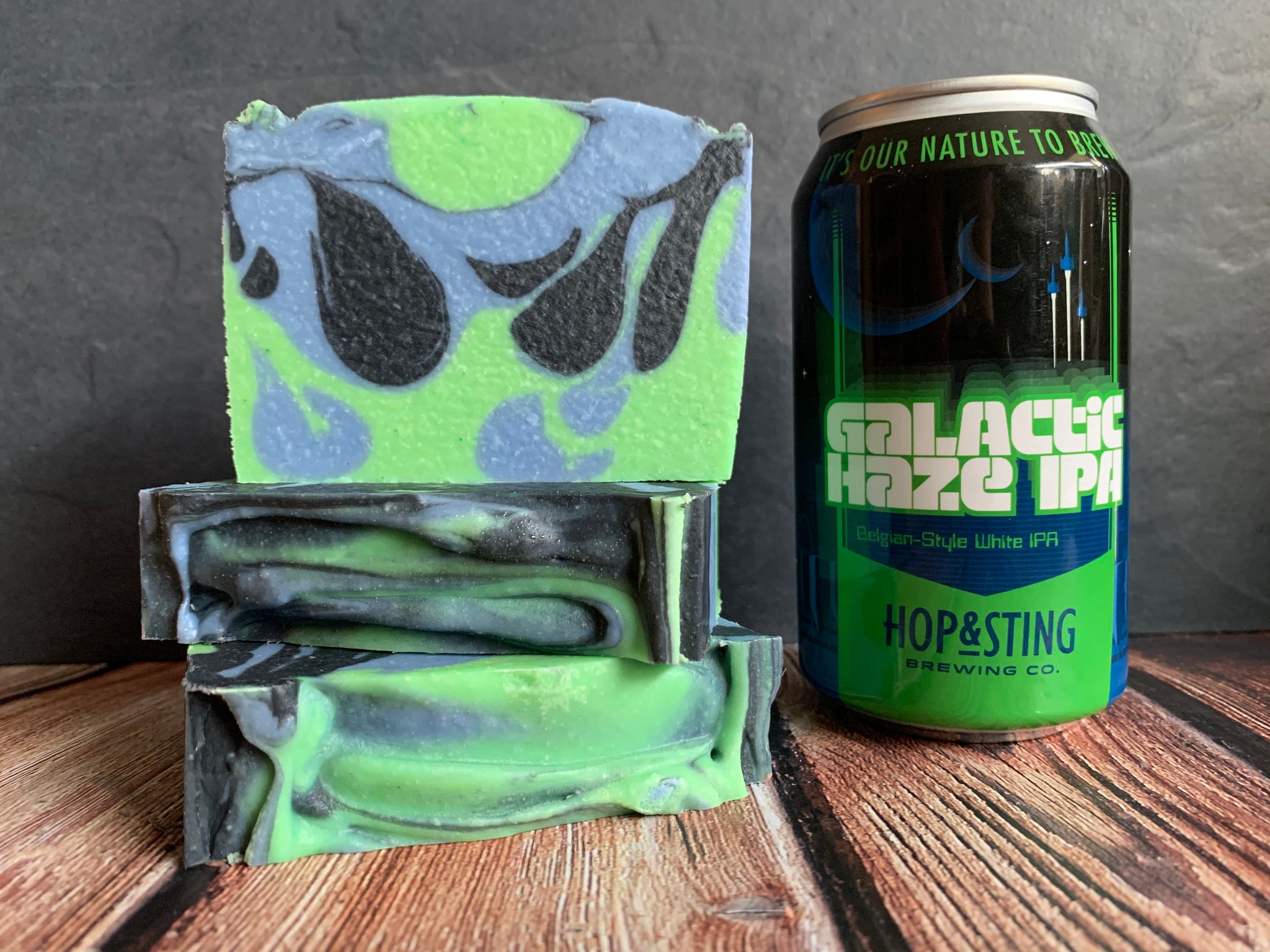 craft beer soap handmade in texas with galactic haze ipa craft beer from hop and sting brewing co  grapevine texas craft brewery blue green and black soap for him with activated charcoal spunkndisorderly craft beer soaps
