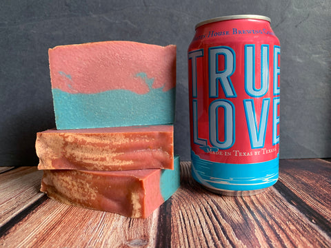 pink and blue craft beer soap handmade in texas with true love sour ale from Martin house brewing company Fort Worth texas craft brewery spunkndisorderly craft beer soap for her made in texas by texans