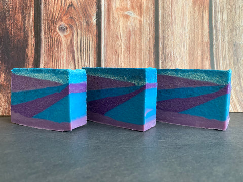 blue and purple craft beer soap handmade in texas with Calavera lager from Spindletap Brewery houston texas craft brewery craft beer soap for her spunkndisorderly