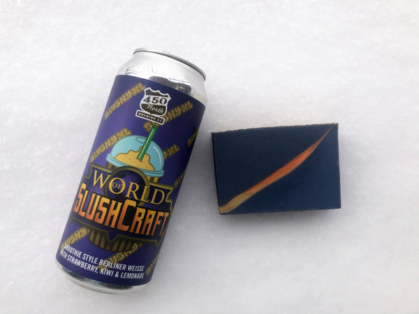 handmade beer soap made with world of slushcraft smoothie style Berliner weisse slushy xl from 450 north brewing company Columbus Indiana navy and orange WoW inspired soap for him world of warcraft gamer soap for him spunkndisorderly craft beer soap