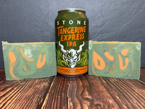 green and orange craft beer soap handmade with tangerine express ipa from stone brewing escondido california craft brewery sweet orange essential oil soap for him with activated charcoal spunkndisorderly