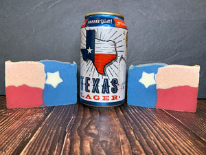 texas flag soap handmade in texas with texas lager craft beer from community beer co Dallas texas craft brewery texas flag soap leather soap leather scented soap texas gift idea spunkndisorderly craft beer soap