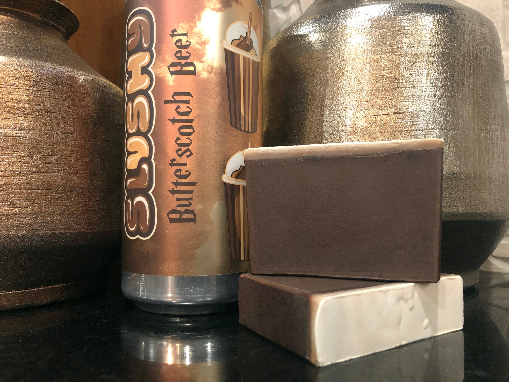butterscotch craft beer soap handmade in indiana with butterscotch beer from 450 north brewing company Harry Potter inspired soap butterbeer soap brown and white butterscotch scented craft beer soap spunkndisorderly beer soap for her unique gift ideas for beer lovers Harry Potter inspired beer
