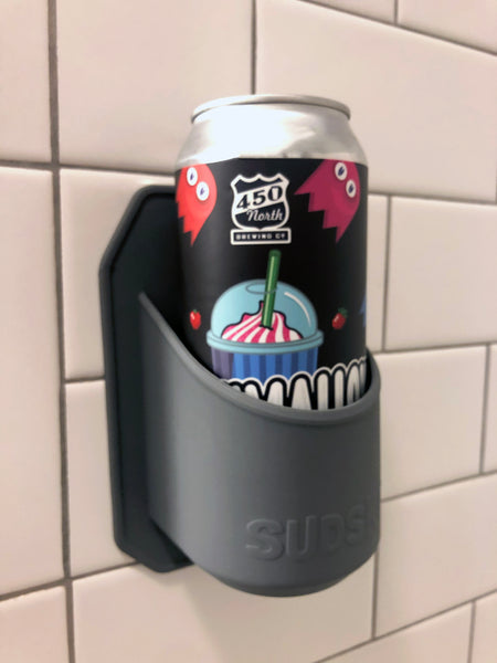 Sudski shower beer holder shower drink holder grey Sudski holding a 16 ounce can Sudski picture