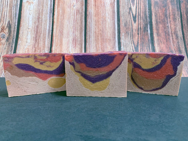 purple pink yellow craft hard seltzer soap handmade in texas with lifted: gummie bear seltzer from urban south brewery htx houston texas craft brewery spunkndisorderly craft beer soap with lemon essential oil