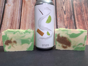 New York beer soap handmade with ryste ryste key lime pie milkshake ipa from evil twin brewing New York craft brewery green white and brown key lime pie beer soap with exfoliation spunkndisorderly craft beer soaps