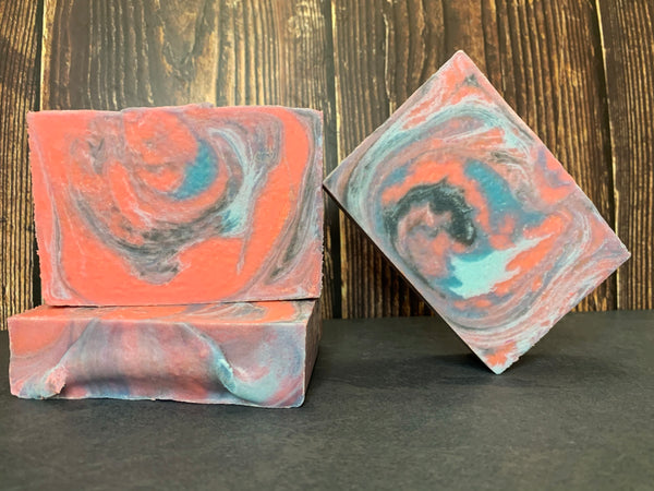 artisan soap handmade in texas craft beer soap handmade with space pizza craft beer from Martin house brewing Fort Worth Texas craft brewery spiced beer pink and blue beer soap spunkndisorderly craft beer soap 