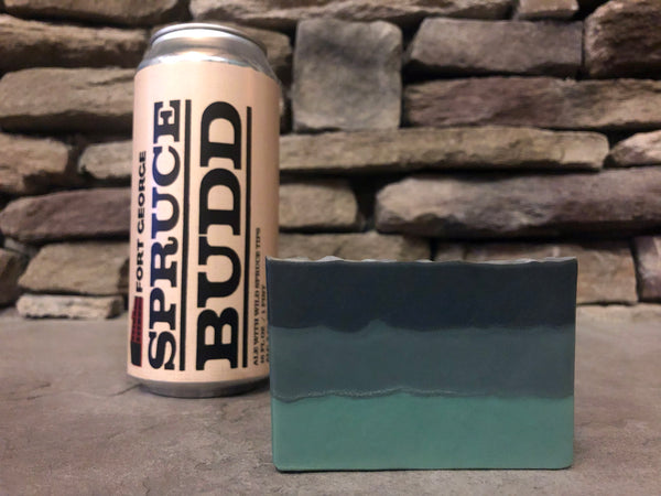 Oregon beer soap handmade with spruce Budd ale from fort George brewery Astoria Oregon craft brewery green beer soap for him with activated charcoal evergreen soap for him spunkndisorderly craft beer soap spruce tips beer soap