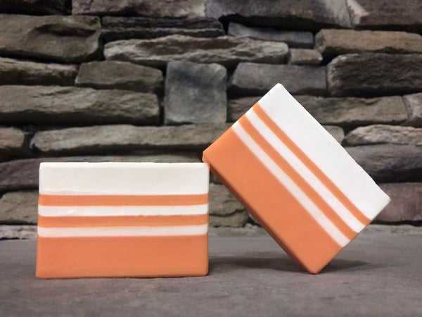 beer soap handmade in Indiana with vacation kolsch from daredevil brewing co Indianapolis Indiana craft brewery orange and white beer soap for him cold process artisan soap spunkndisorderly beer soap