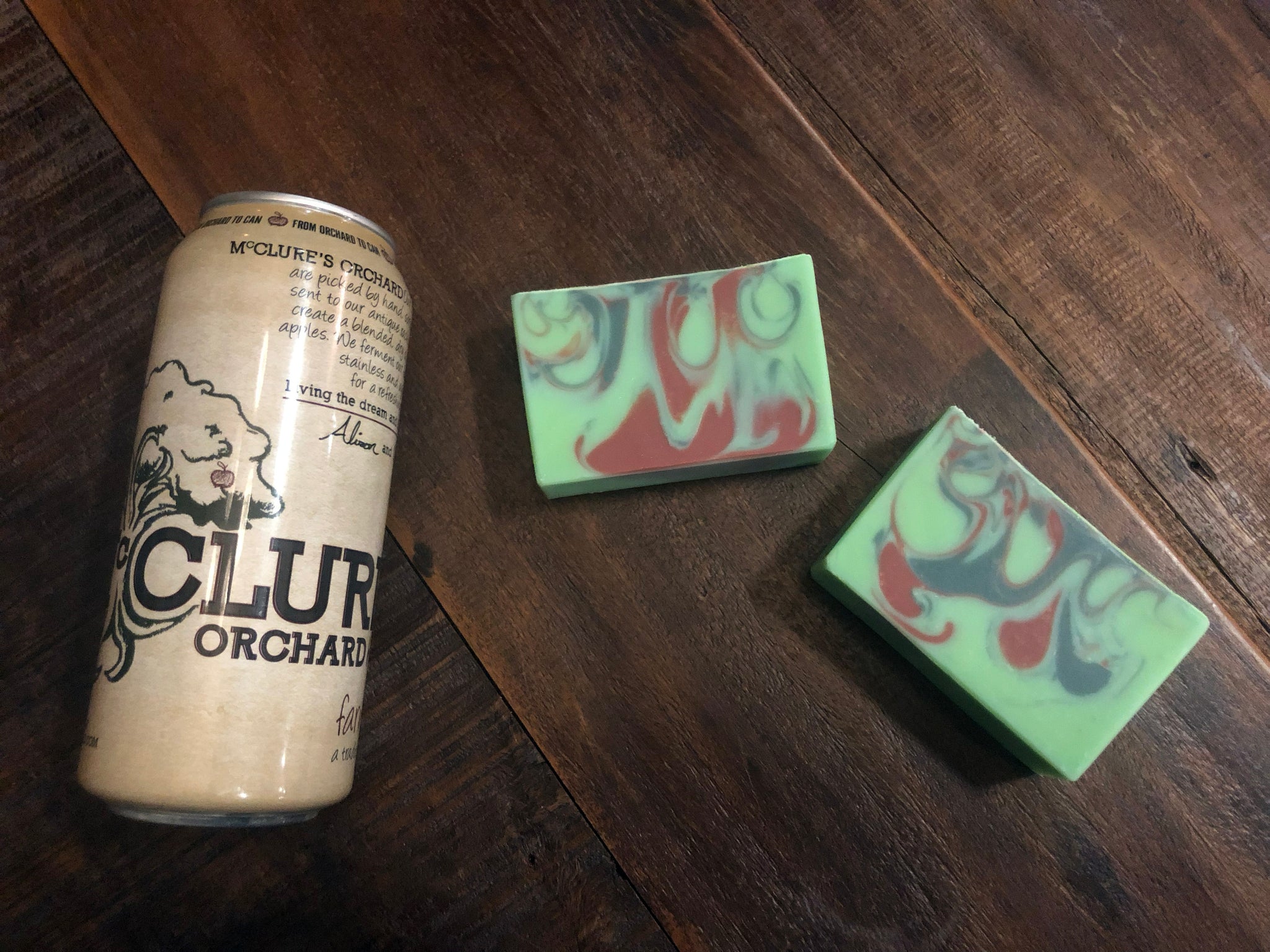 artisan cider soap handmade in Indiana with Indiana cider farmhouse cider hard cider from mcclure's orchard and winery apple cider green and red apple cider soap red and green apple soap spunkndisorderly 
