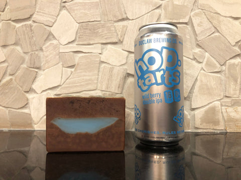 Maryland beer soap handmade with hop tarts wild berry double Ipa from duclaw brewing co Baltimore Maryland craft brewery blueberry pastry beer soap pop tart soap brown and blue soap spunkndisorderly