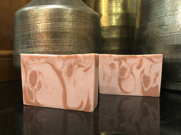 pink cold process beer soap for her handmade in Indiana with Indiana craft beer from four day ray brewing fishers Indiana brewery spunkdisorderly beer soap pink abstract beer soap for her
