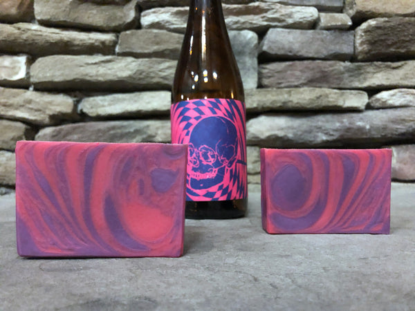 pink and purple beer soap for her handmade with Washington craft beer from varietal beer company raspberry sabbath beer soap by spunkndisorderly craft beer soaps pink and purple swirl soap handmade soap for sale