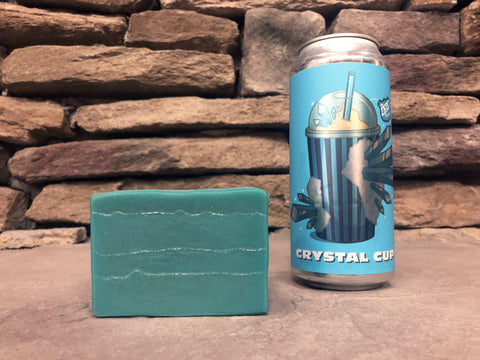silver and blue beer soap handcrafted in indiana with crystal cup fruited sour beer from 450 North Brewing company beer soap by spunkndisorderly craft beer soaps