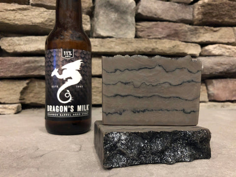 Michigan beer soap handcrafted with Michigan craft beer dragon's milk bourbon barrel aged stout from new holland brewing company beer soap for him with activated charcoal spunkndisorderly craft beer soaps