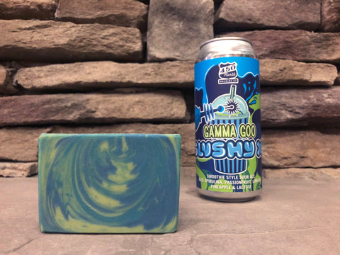 indiana beer soap handcrafted in indiana with indiana craft beer gamma goo slushy xl from 450 north brewing company Columbus indiana brewery green teal and blue beer soap for him with kelp glow in the dark soap artisan soap by spunkndisorderly craft beer soaps