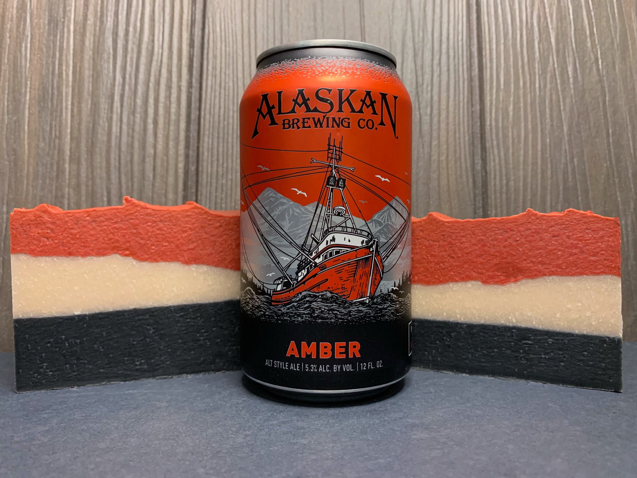 red cream and black beer soap for him handcrafted with amber alt style ale from alaskan brewing co Alaska brewery layered beer soap by spunkndisorderly craft beer soap beer soap for him with activated charcoal