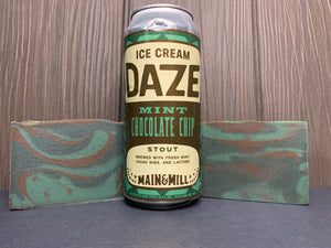 Missouri beer soap handcrafted with ice cream daze mint chocolate chip stout from main & mill brewing company in festus Missouri craft brewery brown and green beer soap mint chocolate beer soap by spunkndisorderly cold process beer soap for sale