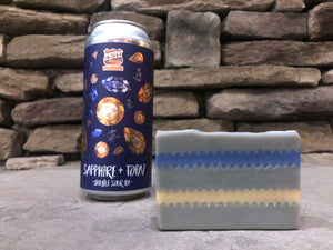 yellow and blue beer soap made in indiana with sapphire and topaz double sour ipa craft beer from 450 North Brewing company Columbus indiana craft brewery gemstone series beer soap for sale by spunkndisorderly craft beer soaps