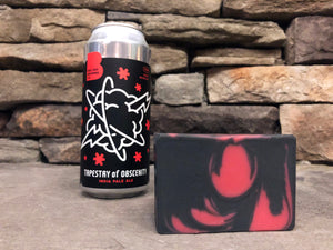 red and black beer soap for him with activated charcoal handcrafted with Indiana craft beer from bad dad brewing company tapestry of obscenity India pale ale beer soap by spunkndisorderly craft beer soaps