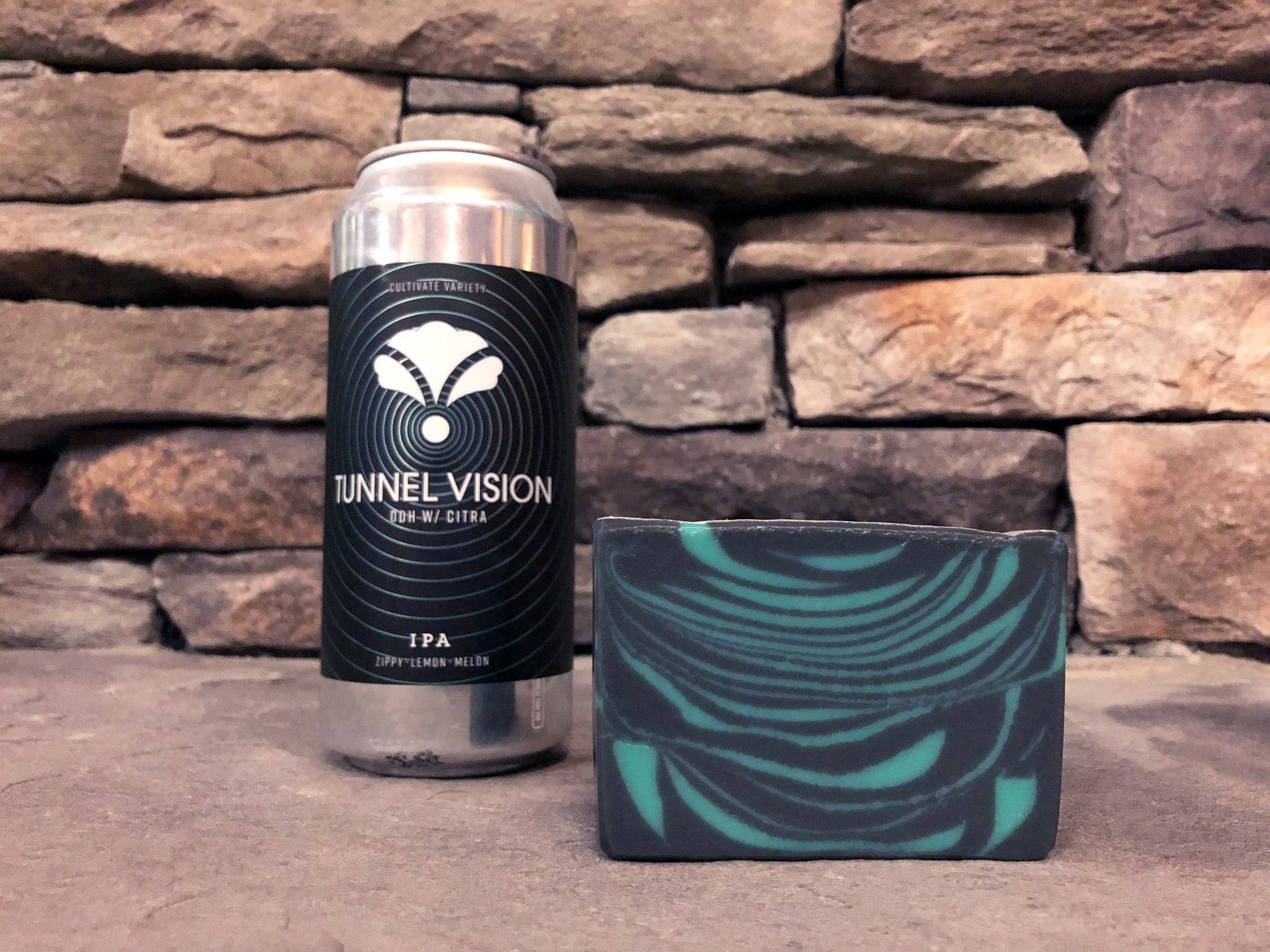 Tennessee beer soap handcrafted with tunnel vision ddh ipa Tennessee craft beer from bearded iris brewing craft brewery in Nashville Tennessee brewery black and teal striped beer soap for him with activated charcoal beer soap for sale by spunkndisorderly craft beer soaps