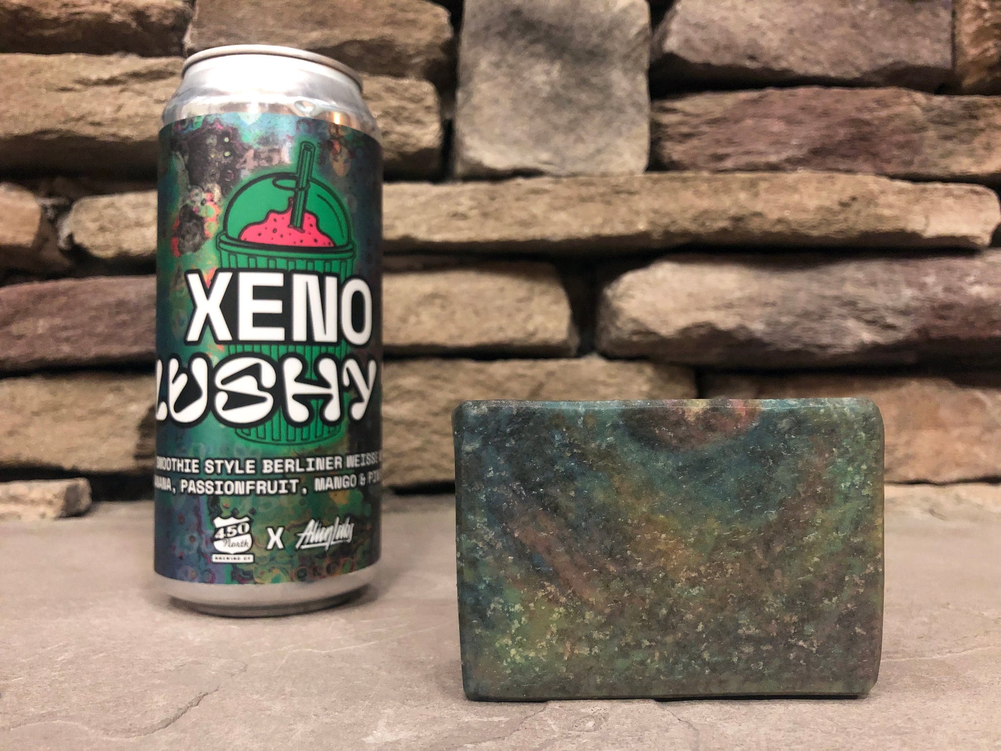 xeno slushy beer soap made with xeno slushy xl beer from 450 north brewing company in collaboration with AlienLabs craft beer soap with activated charcoal by spunkndisorderly 